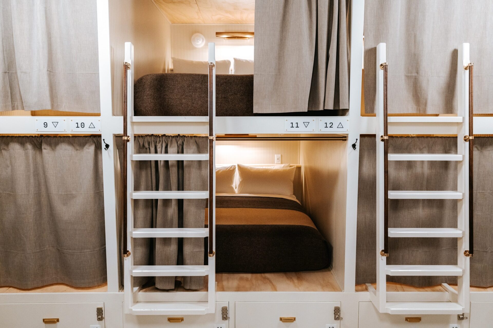 bunk beds with storage and ladders