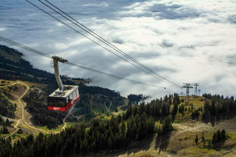red tram going up mountain